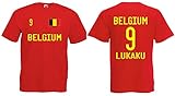 Öko-Tex Standard 100 Belgien-Belgium Lukaku Herren T-Shirt EM 2020 Trikot Look Style Shirt 9 Rot XXXL