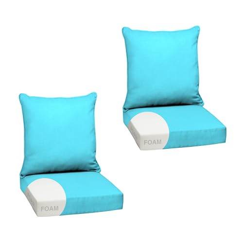 Image of Arden Outdoor Foam Deep Seat Cushion Set, 2-Pack, 24x24, Premium High-Density Foam, Never Flattens, Weather-Proof for Patio Chair Sofa Couch, Pool Blue Leala
