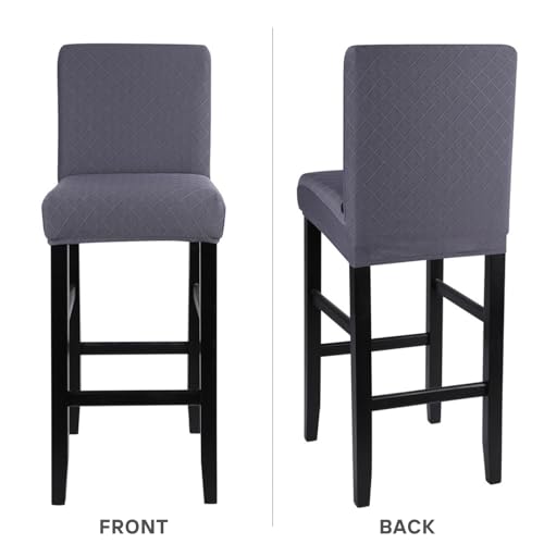 Image of SearchI Jacquard Bar Stool Covers Set of 4, Stretch Washable Barstool Seat Covers, Counter Height Chair Covers for Kitchen Dining Room Cafe (Check Jacquard Grey)