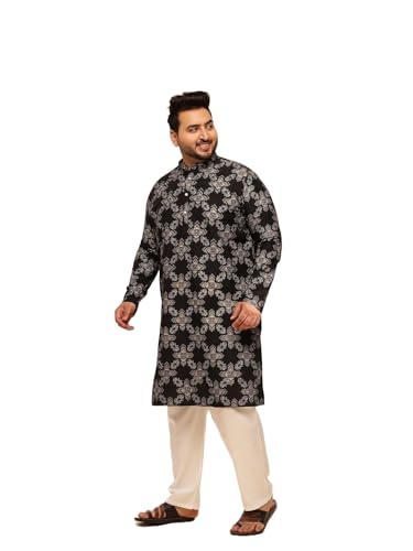 Image of SOJANYA Plus (Since 1958) Men's Printed Cotton Linen Kurta With White Pyjama