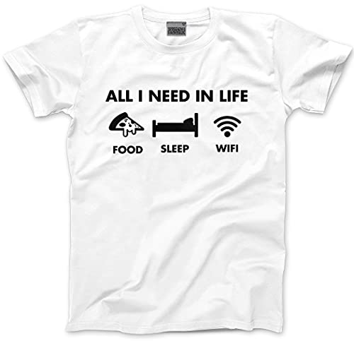 HotScamp All I Need in Life Food Sleep WiFi Mens and Childrens Unisex T-Shirt (3XL, White)