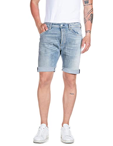 REPLAY MA981Y Rbj.901 Short 573 Online Pantalones Cortos de Jean, Light Blue 010, 30W para Hombre