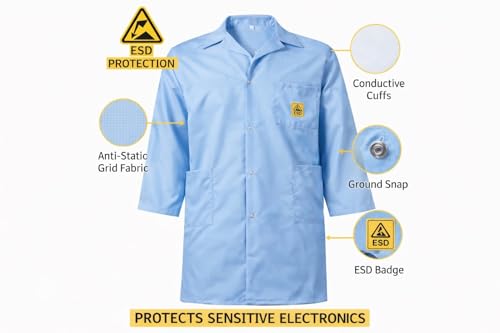 SCHOFIC ANTISTATIC [ESD] SAFE Unisex Lab Coat/Apron/Jackets [LARGE] - Blue
