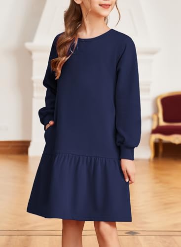 blibean Tween Girls 2025 Long Sleeve Dresses Kids Fall Sweatshirt Dress Size 6-15 Years2