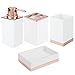 mDesign Glass Bathroom Vanity Countertop Organizers - Dispenser Pump, Toothbrush Stand, Storage Jar, Soap Dish - Hold Cotton Swabs, Toothpaste, Makeup, Accessories, Lumiere Collection, White/Rose Gold