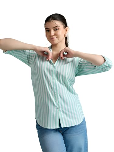 Image of Women's Cotton Striped Shirt | Casual Button Down Shirts for Women | Full Sleeve Stylish Office Wear Top | Regular Fit Color