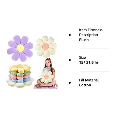 Yulejo 2 Pcs Daisy Flower Shaped Throw Pillow Cute Floor Cushion Seating Flower Pillow Daisy Room Decor Flower Floor Pillow Cushion For Reading (White, Purple, 15/ 21.6 In) #TOP7