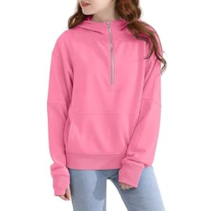 Girls Half Zip Hoodie Zip Up Pullover Sweatshirt Long Sleeve Top with Thumb Hole Pocket for Fall Winter