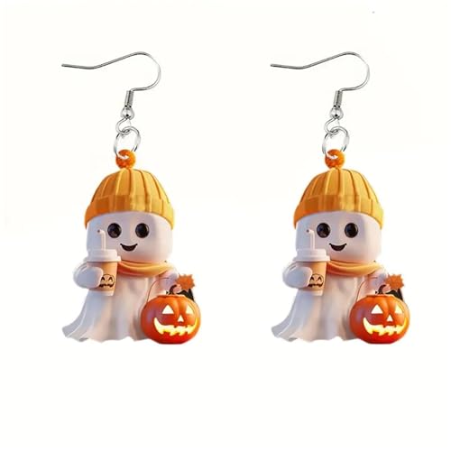 Halloween Ohrringe für Damen Geister Kürbis Ohrringe 925 Sterling Silber Lustige Earrings Halloween Totenkopf Kürbis Ohrstecker Schmuck Geschenke für Feiertage