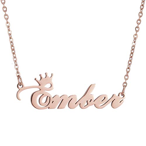 SKQIR Personalized Name Necklace Rose Gold Custom, Customized Chains Name Pendants Necklaces Personalized Name Necklace with Crown for Women Girl Gift