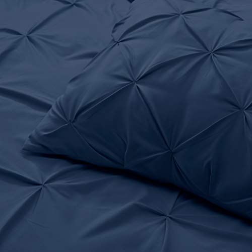 Image of Nestl Queen Comforter Set Pinch Pleat Comforter, Bedding Comforter Sets, Comforter Set for Queen Bed, Pintuck Comforter Set Full Size, Down Comforter with 2 Pillow Shams, 3-Piece - Navy Blue