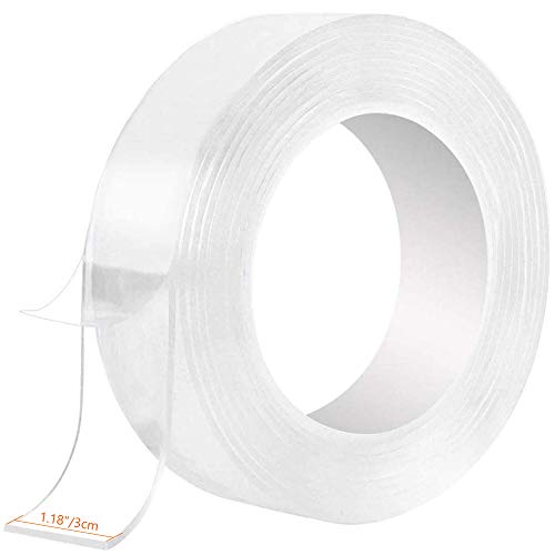 Nano Double Sided Tape Mounting Tape Multipurpose Reusable Traceless Strong Adhesive Washable Removable Clear Anti Slip Fix Rug Gel Grip Tape for Home Office Car (Transparent, 5m/16.4ft)