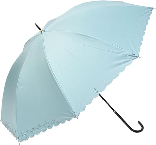 ベーシックスタンダード 長傘 日傘 晴雨兼用 レディース 55cm UＶカット100 UPF50+ 内側特殊コーティング 一級遮光 遮熱 軽量 丈夫 耐風 グラスファイバー親骨 手開き かわいい 縁 花柄 & フリルカット 無地 水色のサムネイル