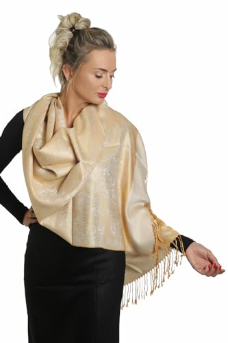 Pashmina Écharpe pour femme - Cachemire en soie douce et légère - Robe de soirée, Sable doré, XL