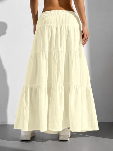 Image of Jawdrobe Women's Georgette Ruffle Hem Long Flared Skirt Lightweight Soft Fabric| High-Waisted Ruffled Maxi Plain and Pleated Skirt