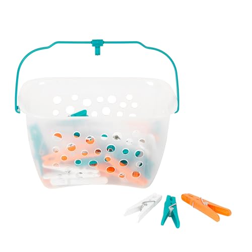 Beldray LA028297TQ Clothes Pegs – 48 Pack Ultra Grip Clothespins With Hanging Storage Basket For Washing Line, Rust Resistant Laundry Clothes Clips for Indoor/Outdoor Use, Strong Durable Plastic
