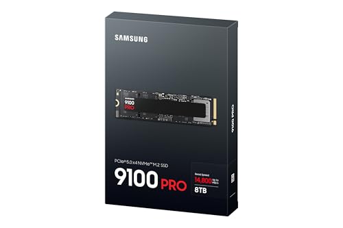 Samsung SSD Interne 9100 Pro, NVMe 2.0 PCIe 5.0x4, Capacité 8To, Vitesse de Lecture jusqu'à 14 800 Mo/s, Les Performances de la Gen5 sur PC et PS5, MZ-VAP8T0BW