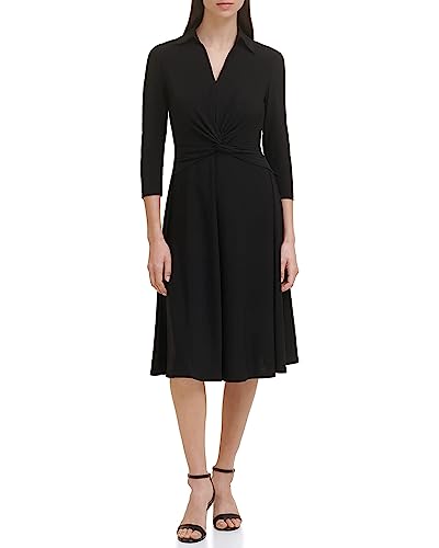 Robe midi ajustée évasée en jersey Tommy Hilfiger col rond pour femme moderne