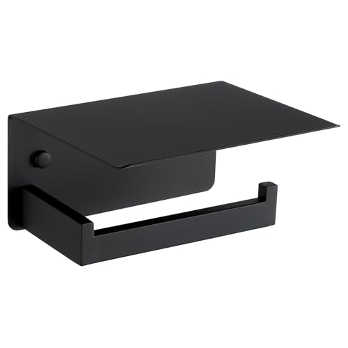 Image of Angle Simple Toilet Paper Holder with Shelf Matte Black, Tissue Roll Holder