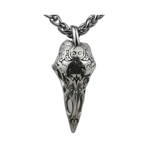 Joddfly Viking Raven Skull Necklace 24 Inch Chain Antique Silver Pendant Norse Gothic Design