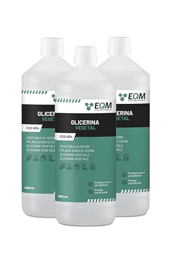 EQM - ECO-904 - Glicerina Vegetal Líquida - 3x1L - Grado farmacéutico - Hidratante natural cabello y piel - Ideal para jabones, champús, cremas, etc