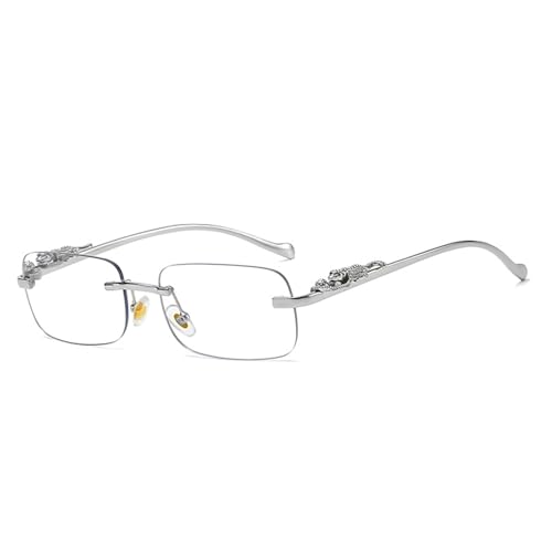 Vintage Small Rimless Rectangle Sunglasses Metal Gold Silver Leopard Eyewear for Women Men