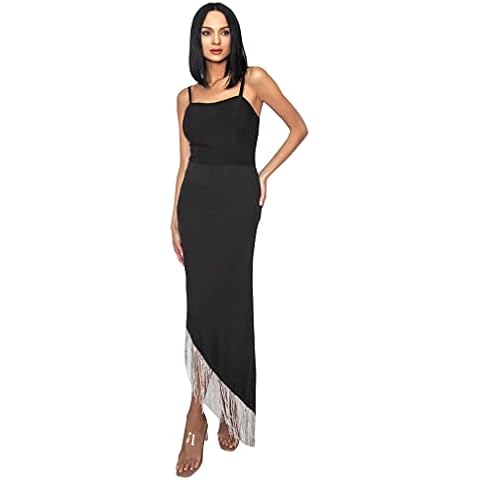 ZRSGXG 2022 New Suspender Fringed Hem Dress Lace Up Cocktail Evening Dress, Black, Large Cover