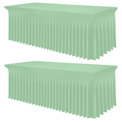 Image of Smiry 2 Pack Spandex Elastic Fitted Table Cloth Skirt for 6FT Table | Stretch Washable Table Cloth, Banquet Table Cover for Wedding, Party, Indoor & Trade Shows, (Light Green, 72Lx30Wx30H)