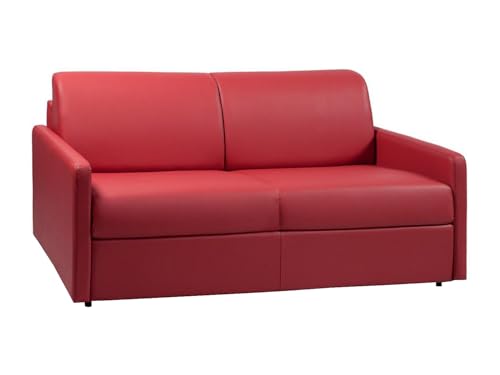 Vente-unique - Canapé 3 Places Convertible Express en Simili Rouge avec Assise mémoire de Forme - Couchage à Lattes Larges 140 cm - Matelas 18 cm CALIFE