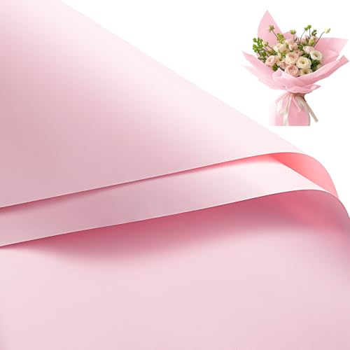 RUSPEPA 20 Sheets Flower Wrapping Paper Waterproof Floral Bouquet Wrapping Paper Florist Supplies Packaging for Birthday Party Wedding and DIY Crafts - Pink