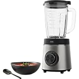AEG TB6-1-6ST Standmixer/Geschwindigkeitsanpassung/3 Programme/Smoothie/Crushed Ice/Pulsfunktion/Drehknopf + Tasten/6-Klingen Edelstahlmesser/1400W/1,75l Glaskrug Gebürster Stahl/Granit Grau