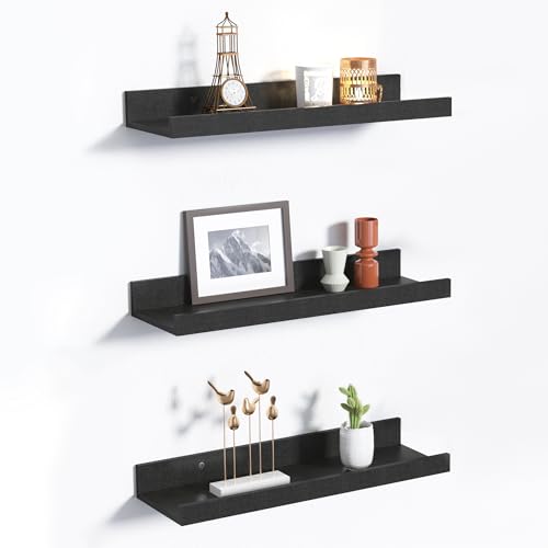 upsimples 3 estantes de Pared Negros, colgadores de Madera, rieles para Cuadros, estantes de Pared, para salón, Dormitorio, habitación Infantil, Cocina y baño (40 x 13 cm)