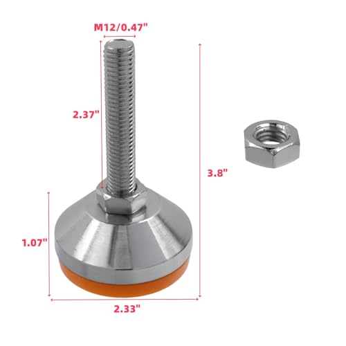 Image of M12x80mm Leveling Feet, 2200 lb Capacity Heavy Duty Adjustable Swivel Furniture Glides, 2.33 Inch Anti-Slip Base, Rubber Feet Levelers for Table, Shelves, Workbench, Cabinet, Machine, 4Pcs