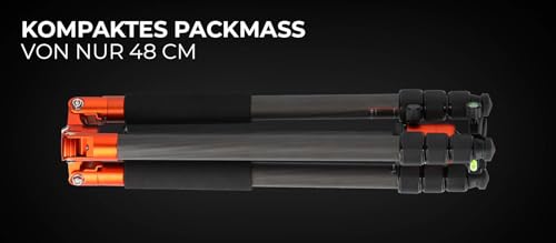 Rollei C6i Tripode Camara Naranja, 172cm Trípode Carbono Fotografia de Viaje Portátil Arca Swiss con Cabezal Esférico 360° y Función de Monopié Camera Tripod para DSLR con Soporte para Teléfono - imagen 6