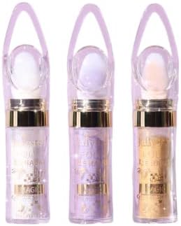 3 Colors Polvo De Hadas Shimmer Face and Body Highlighter Powder, High Gloss Fairy Body Glitter Set, Sparkle Brightens Makeup Stick for Face Body Hair (Champagne+Blue+Purple)