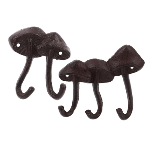 2Pcs Vintage Wrought Iron Mushroom Wall Hooks Decorative Metal Hooks for Hanging Keys Coats Rustic Home Decor for Entryway Hallway Mudroom