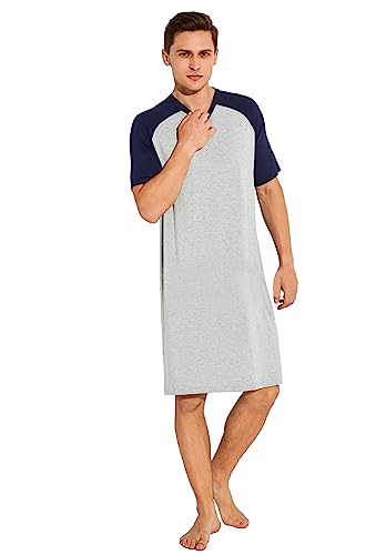 Angbater Men's Nightshirt Short Sleeve Crew Neck & V Neck Modal Nightgown Loose Comfy Sleep Shirt Big & Tall Pajamas #TOP29