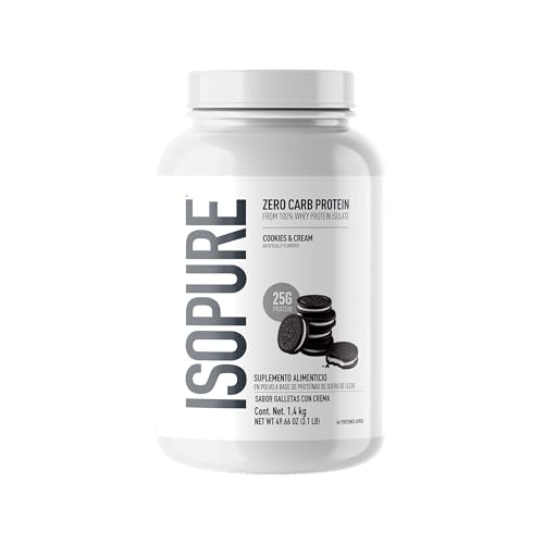 Image of Isopure Zero Carb 100% Pure Whey Isolate Protein Powder, Lactose Free, Gluten Free, With Vitamins, Cookies & Cream, 25g Protein Per Serving, 3 Pounds, 44 Servings