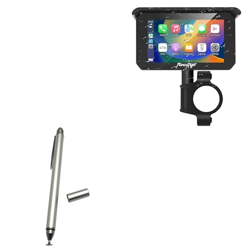 BoxWave Stylus Pen Compatible with FancyTiger Portable Wireless Screen for Motorcycle (5 in) - DualTip Capacitive Stylus, Fiber Tip Disc Tip Capacitive Stylus Pen - Metallic Silver