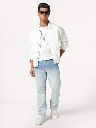 Image of Urbano Fashion Men's Straight Fit Heavy Washed Faded Denim Jeans Stretchable
