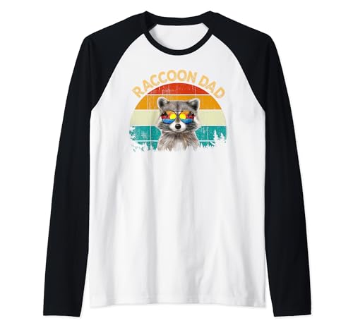 Mens Vintage Retro wild animal Summer Sunglass Common Raccoon Dad Raglan Baseball Tee