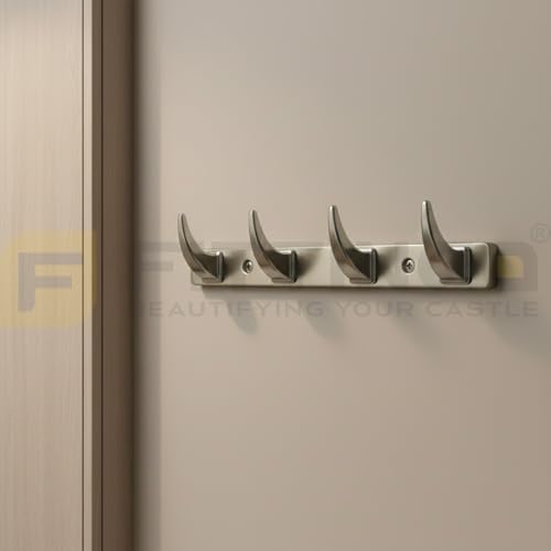 Image of 4 Hook Stylish Clothes Hanger for Wall /Clothes Hanging Hooks for Door /Wall Mounted Hanger for Clothes (CP with Satin) Pack of 3-| 3 Years Warranty |