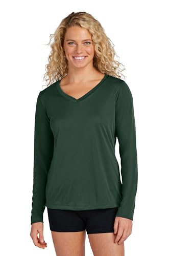 Clothe Co. Long Sleeve Workout Tops for Women, Workout Shirt Women, V-Neck Gym Tops for Women(Available in Plus Sizes), Forest Green, XL