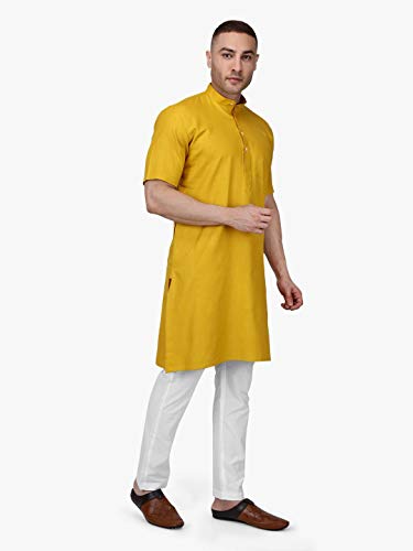 Image of Rajubhai Hargovindas Men's Premium Cotton Half Sleeve Solid Kurta