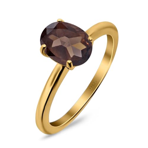 OMRANII Minimalist Oval Natural Chocolate Smoky Quartz Solitaire Cathedral Ring Wedding Engagement Rings For Women 925 Sterling Silver Gifts For Her2
