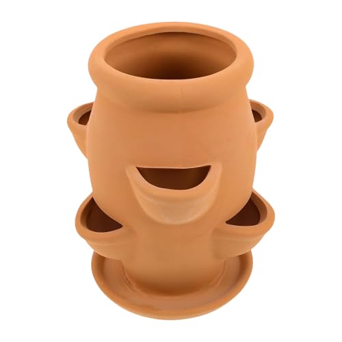 Fioriera in Terracotta per Fragole 15 * 19cm Vaso per Coltivazione di Fragole Tre Strati con Vassoio Resistente All'umidità Accessorio Giardinaggio per Orto Giardino Balcone Contenitore Decorativo
