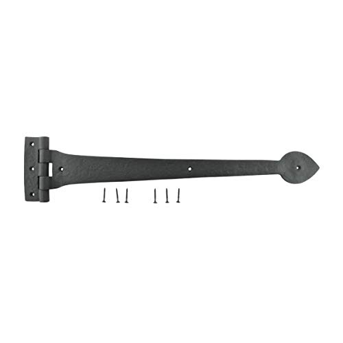Image of Renovators Supply Manufacturing Black Wrought Iron Heart Style Strap Hinge 18 Inch, Flush Mount Spade Tip Gate & Door Hinge, Rust Resistant Powder Coat Finish