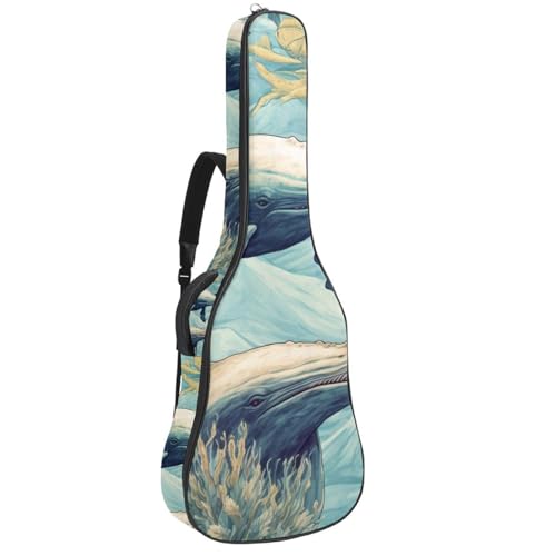 Housse guitare acoustique baleines bleues avec poches et sangle réglable