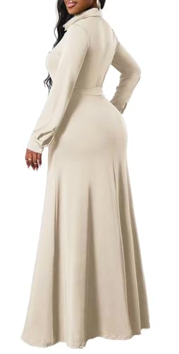 Image of Maxi Dresses for Women Casual Long Sleeve Crewneck Floor Length Dress | Floral Print,Swing,Soft Fabric,with Belt and Pockets