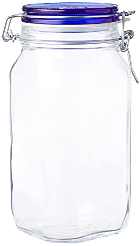 Bormioli Rocco Fido Square Jar with Blue Lid, 1.50 Liter (Pack of 2)